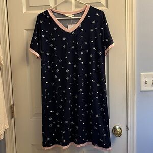 Ninexis Starry Night Navy Sleep Dress with Pink Trim Large NWT